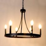 6 Light Wagon Wheel Chandelier, Diam 20 inch Black Chandeliers for Dining Room, Rustic Round Chandelier Hanging Farmhouse Wrought Iron Light Fixture for Living Room Kitchen Foyer Entryway