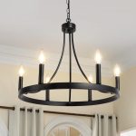 6 Light Wagon Wheel Chandelier, Diam 20 inch Black Chandeliers for Dining Room, Rustic Round Chandelier Hanging Farmhouse Wrought Iron Light Fixture for Living Room Kitchen Foyer Entryway