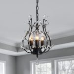 3 – Light Branch Crystal Chandelier Small Flush Mount Vintage Pendant Hanging Lighting Farmhouse Light Fixture for Bedroom Porch Dining Room Kitchen Hallway Foyer(Matte Black)