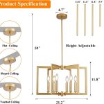 Dining Room Light Fixture Gold 6 Lights Modern Wrought Iron Farmhouse Chandelier Kitchen Island Lighting Golden Pendant Light for Living Room Foyer Entryway,  Socket, Height Adjustable,21.2″