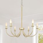 Gold Chandelier, 6-Light Farmhouse Chandelier for Dining Room Lighting Fixtures Hanging, Industrial Candle Modern Chandeliers for Bedroom, Foyer, Living Room and Entryway