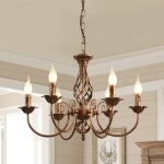 Farmhouse Chandelier Bronze, Rustic 6 Light French Country Iron Pendant Light Fixture, Vintage Metal Chandelier for Dining Room Kitchen Living Room Bedroom Hallway,  Base