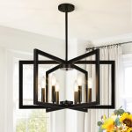6-Light Modern Black Chandelier, Geometric Dining Room Light Fixture Industrial Pendant Lights Kitchen Island, Hanging Metal Farmhouse Chandelier for Dining Room Entryway Foyer