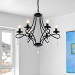 6-Light Crystal Chandelier Black Ceiling Light Fixture with Metal Frame Modern French Pendant Light for Bedroom Dining Room Kitchen Island and Living Room 22 inches Hanging Light by
