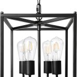4-Light Black Farmhouse Chandelier, Iron  Pendant Light Rustic Cage Adjustable Height,  Base Industrial Hanging Lights for Kitchen Island Dining Room Hallway Foyer Entryway