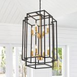 8-Light  Tiered Pendant Light Fixtures, Black Metal Farmhouse Chandelier Hall Foyer Hanging Chandelier for Kitchen Island Dining Room Living Room Foyer Entryway, Black+Gold