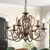 French Country Chandeliers,6 Lights Candle Wrought Iron Chandelier,Rustic Farmhouse Pendant Light Fixture Hanging Lighting for Kitchen Island,Dining Room,Living Room,Foryer